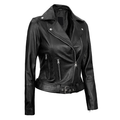 Womens Black Asymmetrical Leather Moto Jacket